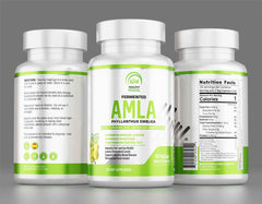 Bottle of Amla supplement with capsules, showcasing the vitamin C-rich fruit extract for immune support and overall wellness.