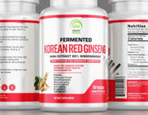 Close-up of a korean red ginseng supplement bottle with capsules, highlighting its vitality-enhancing and health-promoting properties.