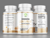 Bottle of lion's mane mushroom supplement with capsules, emphasizing its cognitive and nerve health benefits.