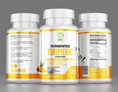 Bottle of turmeric curcumin supplement with capsules, highlighting its anti-inflammatory and antioxidant properties.